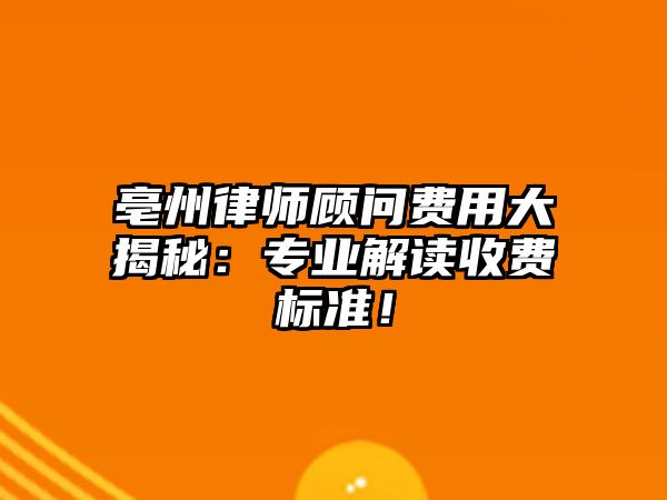亳州律師顧問費用大揭秘：專業解讀收費標準！