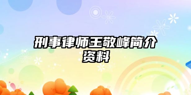 刑事律師王敬峰簡介資料