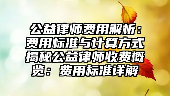 公益律師費(fèi)用解析：費(fèi)用標(biāo)準(zhǔn)與計(jì)算方式揭秘公益律師收費(fèi)概覽：費(fèi)用標(biāo)準(zhǔn)詳解