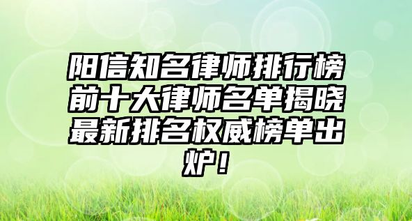 陽信知名律師排行榜前十大律師名單揭曉最新排名權威榜單出爐！