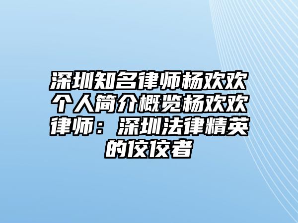 深圳知名律師楊歡歡個人簡介概覽楊歡歡律師：深圳法律精英的佼佼者