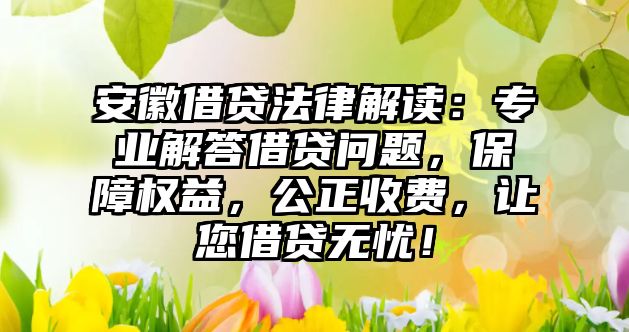 安徽借貸法律解讀：專業解答借貸問題，保障權益，公正收費，讓您借貸無憂！