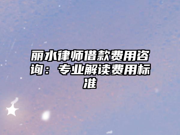 麗水律師借款費用咨詢：專業解讀費用標準