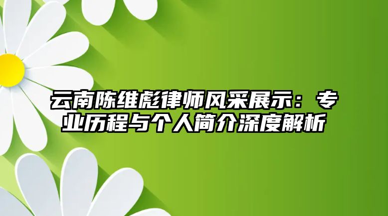 云南陳維彪律師風(fēng)采展示：專業(yè)歷程與個人簡介深度解析