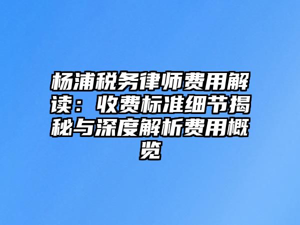 楊浦稅務(wù)律師費用解讀：收費標(biāo)準(zhǔn)細(xì)節(jié)揭秘與深度解析費用概覽