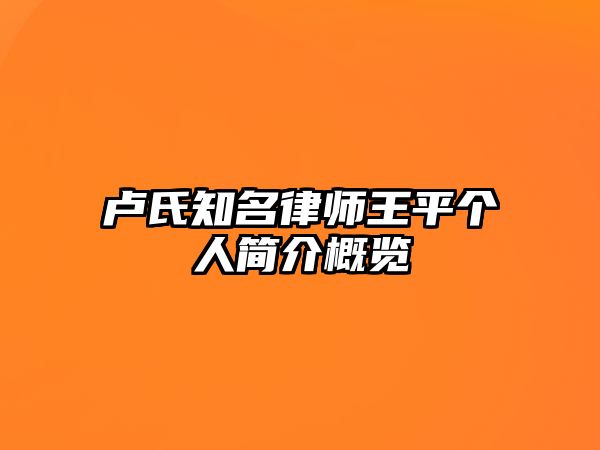 盧氏知名律師王平個人簡介概覽