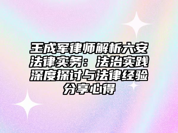 王成軍律師解析六安法律實務：法治實踐深度探討與法律經驗分享心得