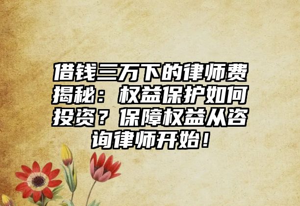 借錢三萬下的律師費揭秘：權益保護如何投資？保障權益從咨詢律師開始！