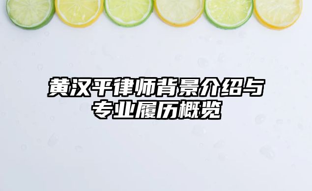 黃漢平律師背景介紹與專業(yè)履歷概覽