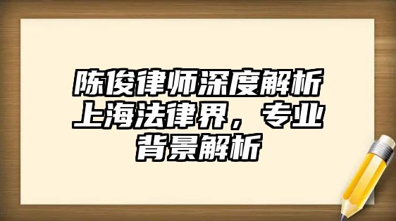 陳俊律師深度解析上海法律界，專業背景解析