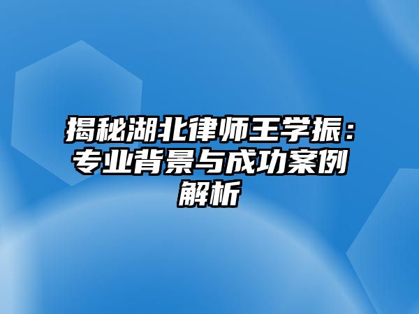 揭秘湖北律師王學(xué)振：專業(yè)背景與成功案例解析