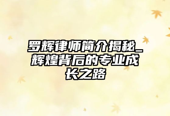 羅輝律師簡介揭秘_輝煌背后的專業成長之路