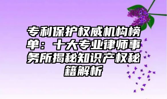 專利保護權威機構榜單：十大專業律師事務所揭秘知識產權秘籍解析