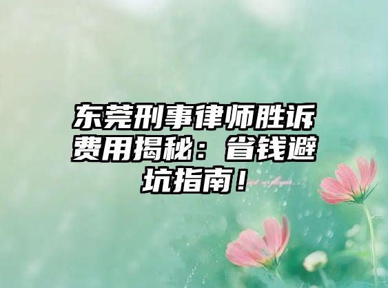 東莞刑事律師勝訴費用揭秘：省錢避坑指南！