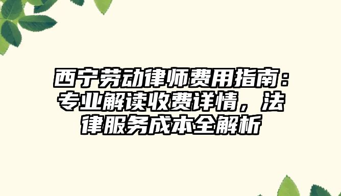 西寧勞動(dòng)律師費(fèi)用指南：專業(yè)解讀收費(fèi)詳情，法律服務(wù)成本全解析