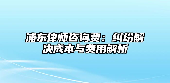 浦東律師咨詢費：糾紛解決成本與費用解析