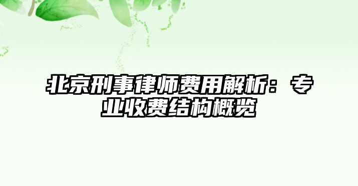北京刑事律師費用解析：專業收費結構概覽