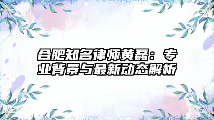 合肥知名律師黃磊：專(zhuān)業(yè)背景與最新動(dòng)態(tài)解析