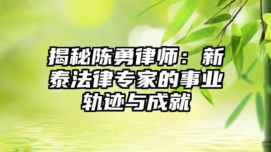 揭秘陳勇律師：新泰法律專家的事業軌跡與成就