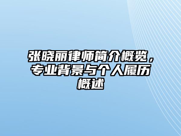 張曉麗律師簡介概覽，專業背景與個人履歷概述