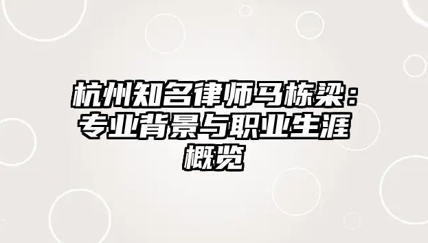 杭州知名律師馬棟梁：專業背景與職業生涯概覽
