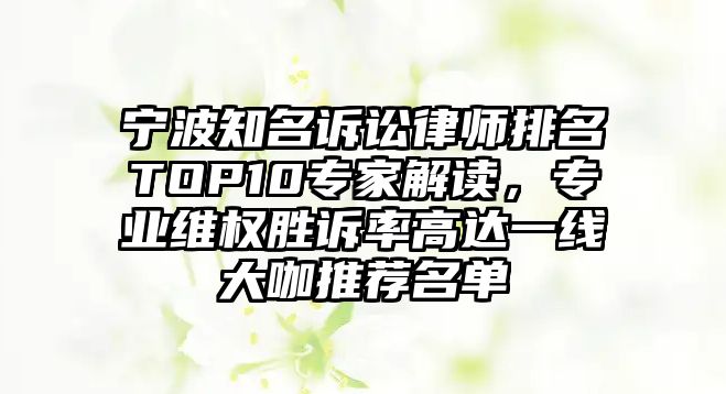 寧波知名訴訟律師排名TOP10專家解讀，專業維權勝訴率高達一線大咖推薦名單