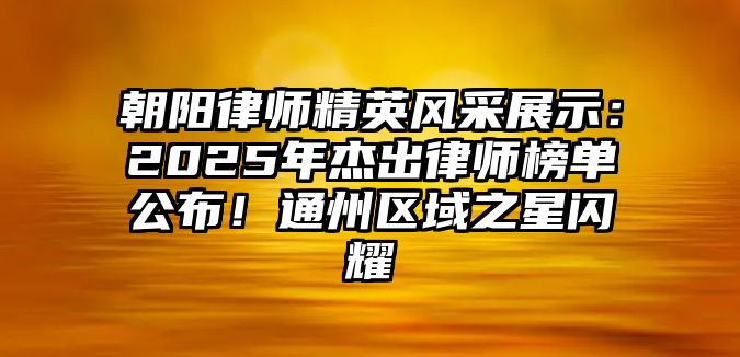 朝陽律師精英風采展示：2025年杰出律師榜單公布！通州區域之星閃耀