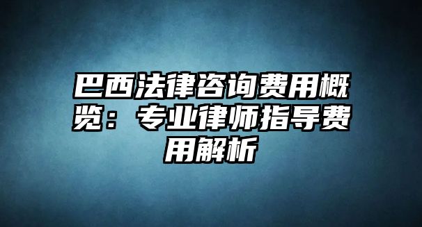 巴西法律咨詢費用概覽：專業律師指導費用解析