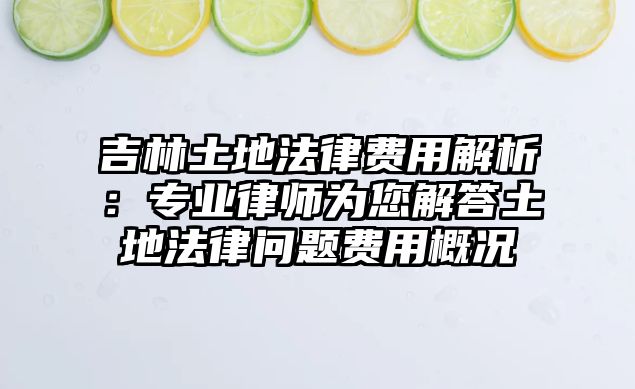 吉林土地法律費用解析：專業(yè)律師為您解答土地法律問題費用概況