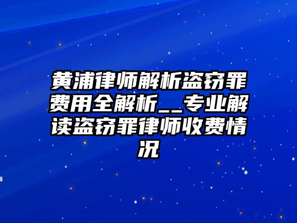 黃浦律師解析盜竊罪費用全解析__專業解讀盜竊罪律師收費情況