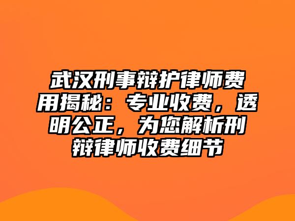 武漢刑事辯護律師費用揭秘：專業收費，透明公正，為您解析刑辯律師收費細節