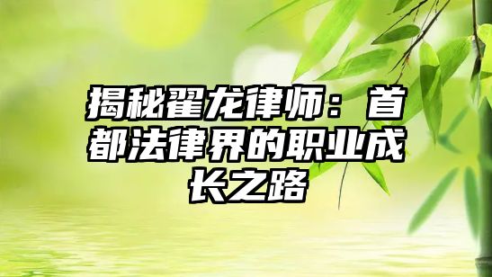 揭秘翟龍律師：首都法律界的職業成長之路