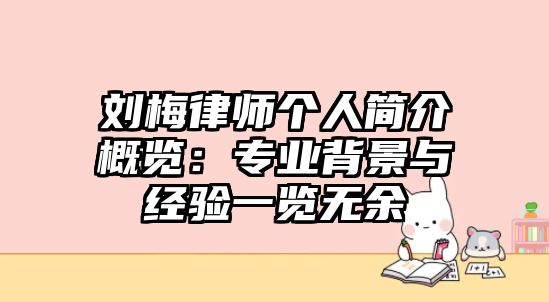 劉梅律師個人簡介概覽：專業背景與經驗一覽無余