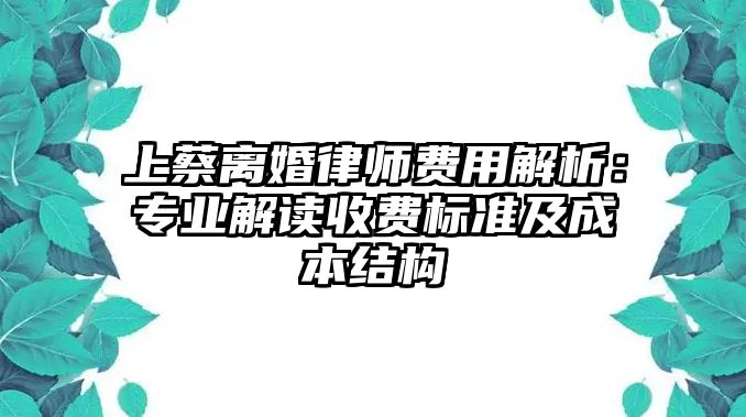 上蔡離婚律師費用解析：專業解讀收費標準及成本結構