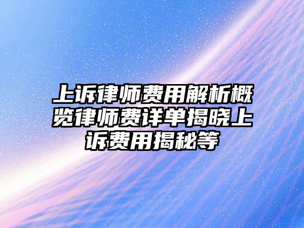 上訴律師費用解析概覽律師費詳單揭曉上訴費用揭秘等