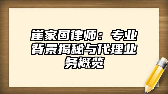 崔家國律師：專業(yè)背景揭秘與代理業(yè)務概覽