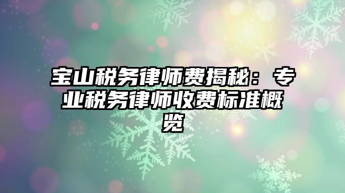 寶山稅務律師費揭秘：專業稅務律師收費標準概覽