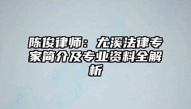 陳俊律師：尤溪法律專家簡介及專業資料全解析